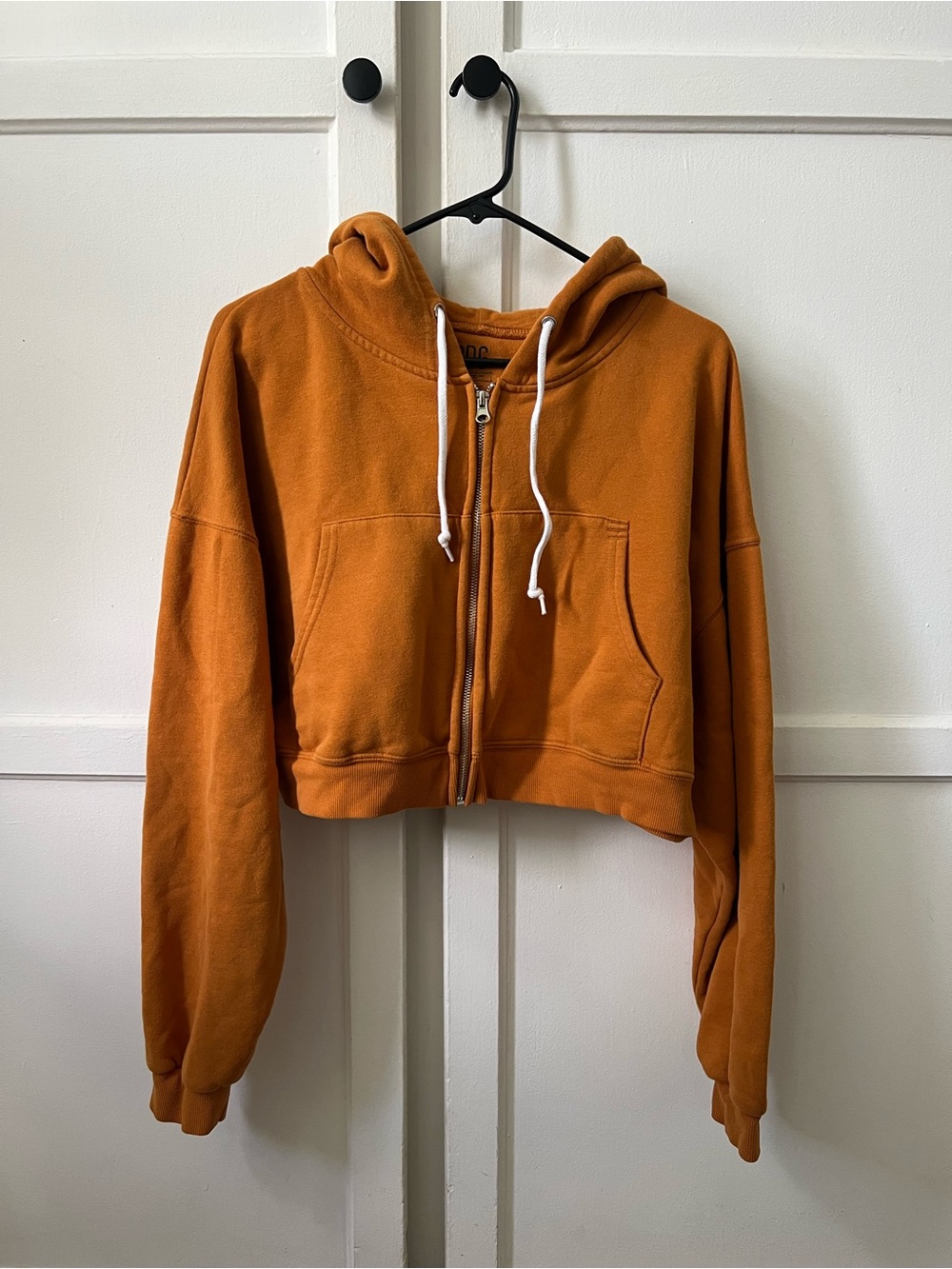BDG Cropped Zip-Up Hoodie in Burnt Orange - M